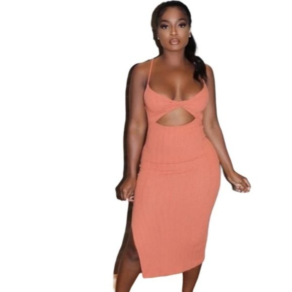 endless blu Dresses & Skirts - Endless Blue Orange Cut Out Midi Dress